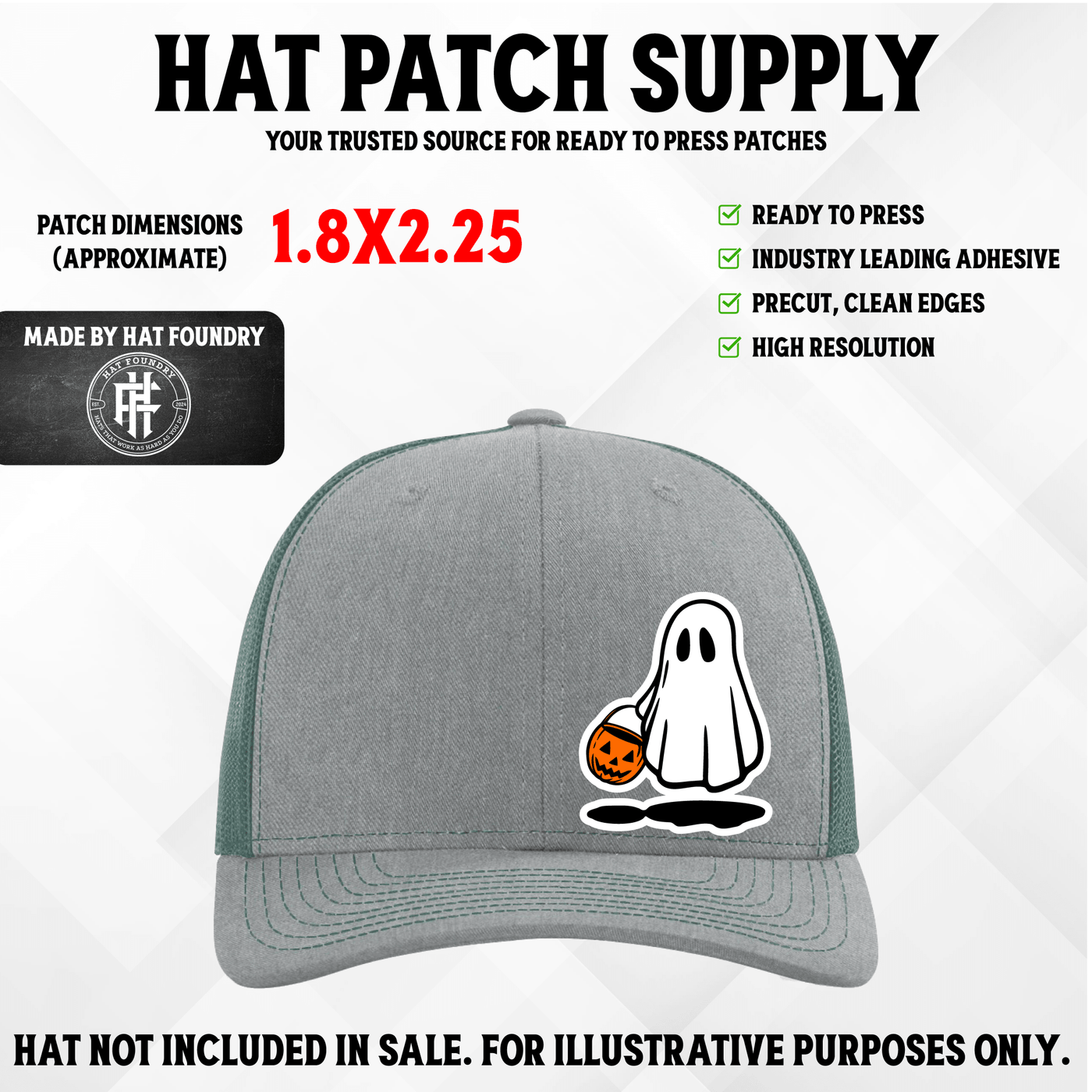 Boo Ghost UV Halloween Hat Patch - Hat Patch Supply