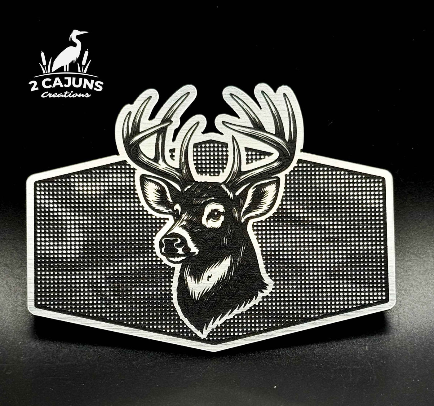 Buck on Linen Camo Design Dual Layer Stainless Black Acrylic Hat Patch - Hat Patch Supply