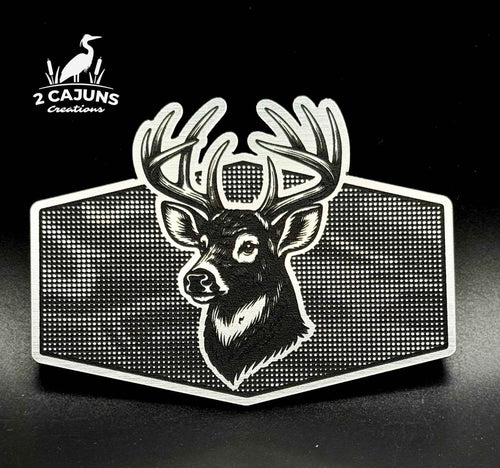 Buck on Linen Camo Design Dual Layer Stainless Black Acrylic Hat Patch - Hat Patch Supply