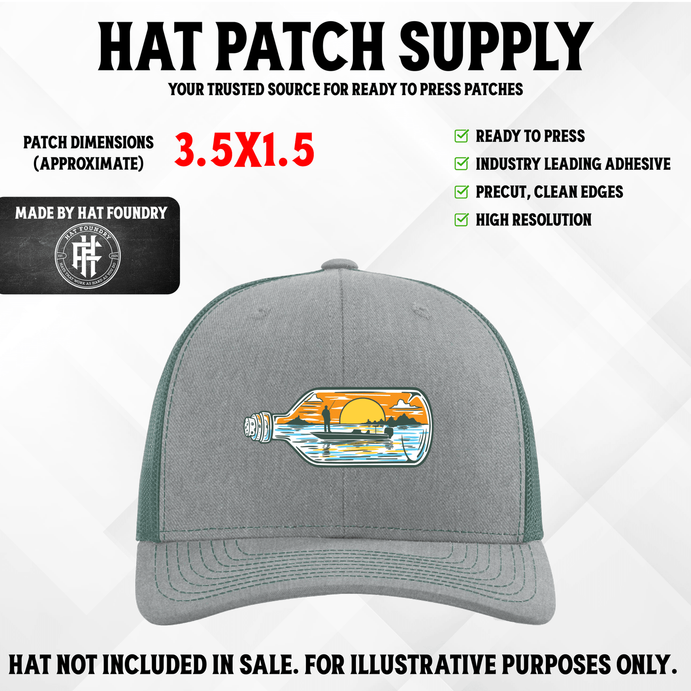 Castaway Bottle Fishing Scene - Hat Patch Supply