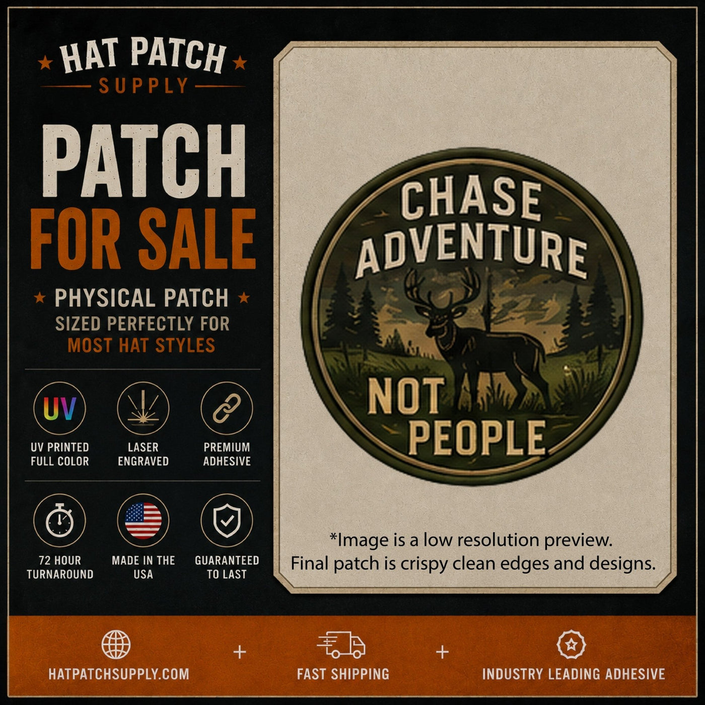 Chase Adventure Not People Outdoor Hat Patch - Hat Patch Supply
