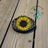 Stainless acrylic hat patch with a country sunflower design