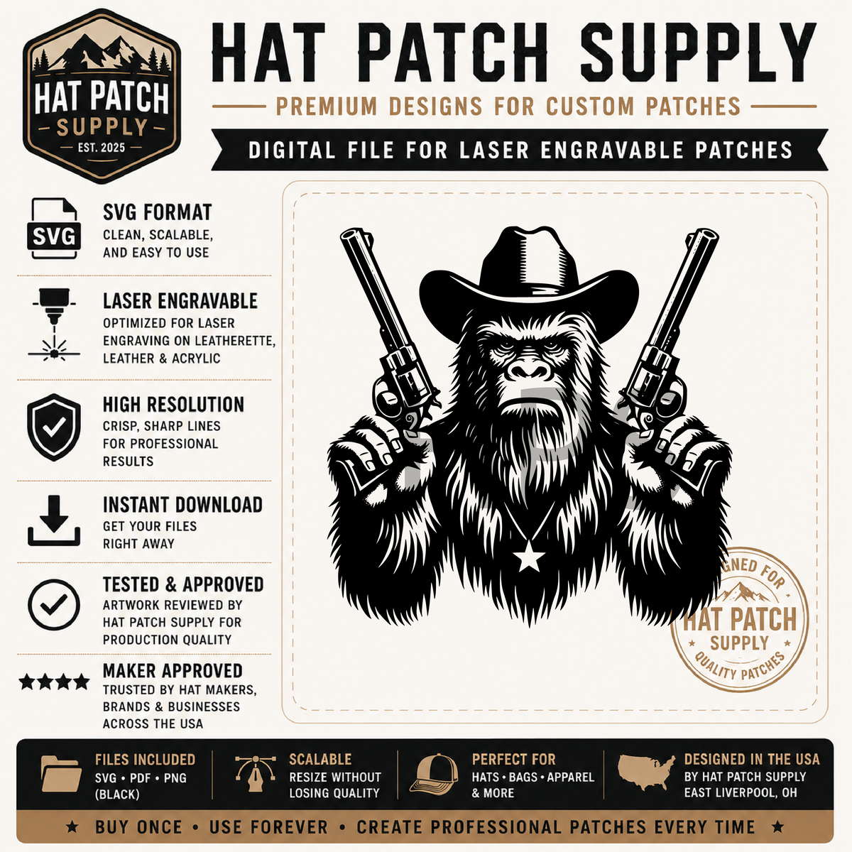 Fifth preview sheet of Bigfoot SVG bundle set 3 hat patch designs