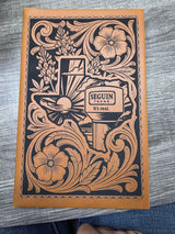 Custom engraved leatherette journal shown at an angle