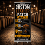 Close-up of the custom leather patch hat stand up banner artwork
