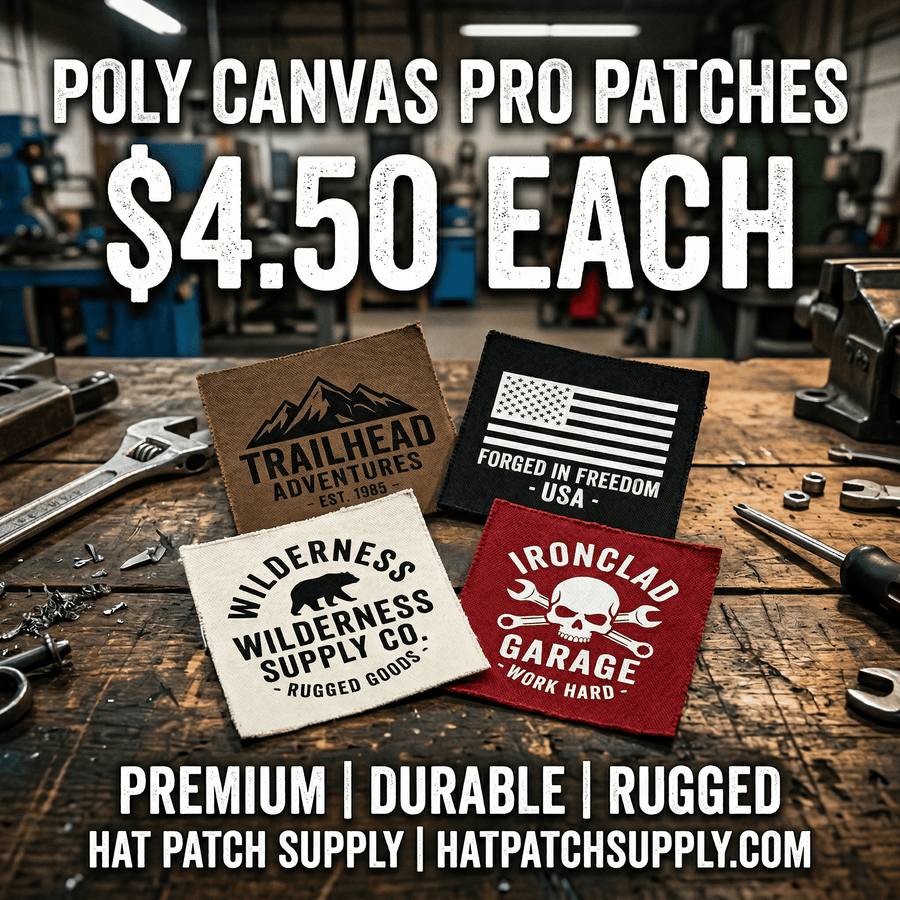 Custom poly canvas pro hat patch with a full color printed design