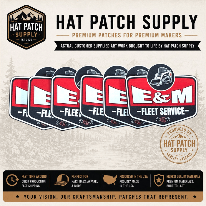 Custom UV printed hat patches displayed together