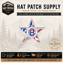 Full color UV printed custom hat patches in assorted designs