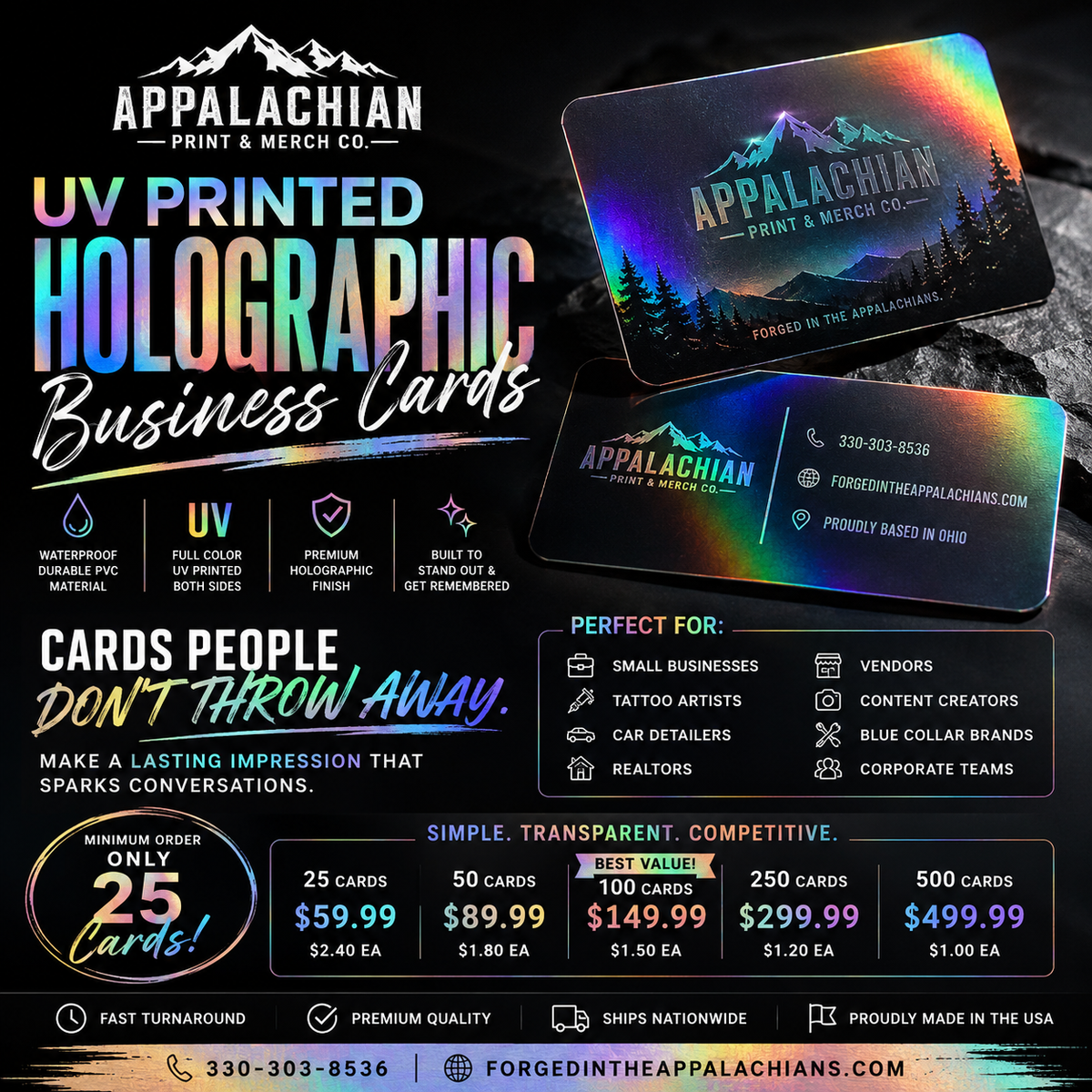 Custom UV Printed Holographic Business Cards – Hat Patch Supply