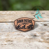 Dawn Patrol hunter hat patch shown at an angle