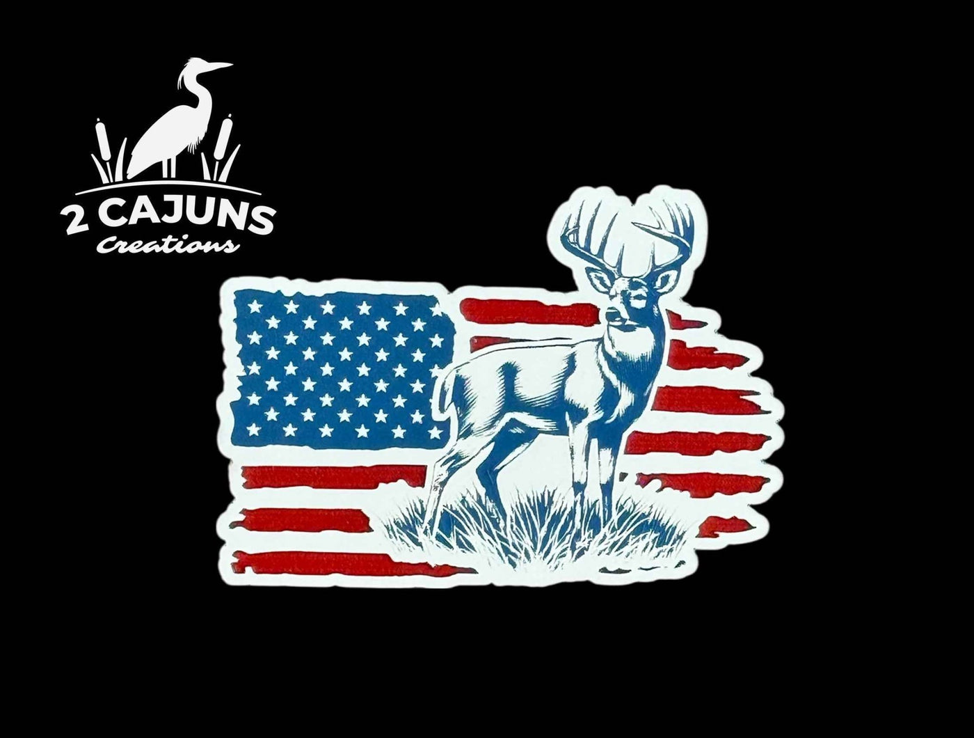 Deer on American Flag Hunting Patriotic Red White and Blue Acrylic Hat Patch - Hat Patch Supply