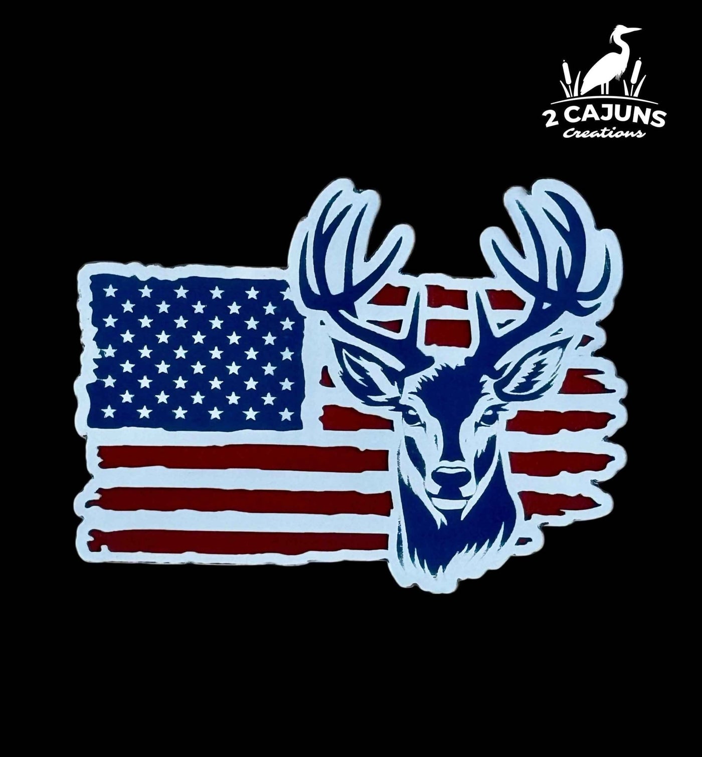 Deer on American Flag Red White and Blue Acrylic Hat Patch - Hat Patch Supply