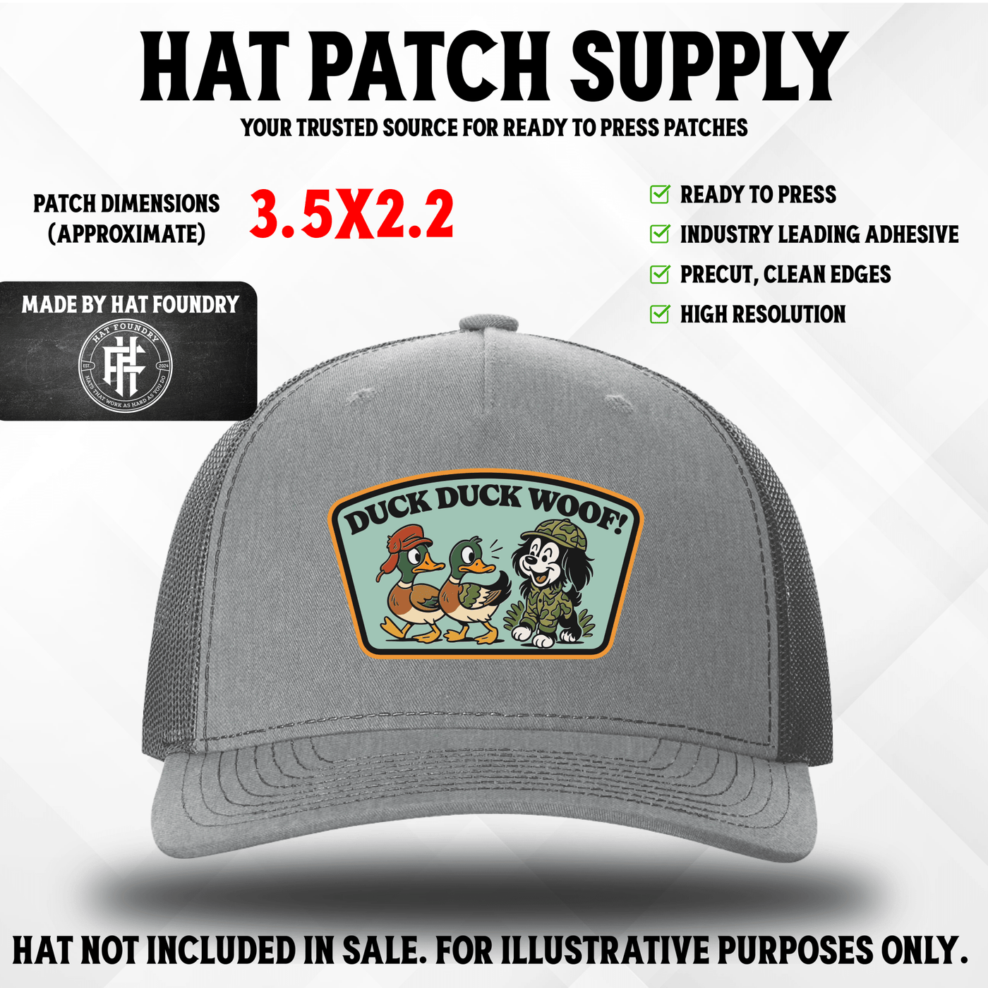 Duck Duck Woof UV Hat Patch - Hat Patch Supply