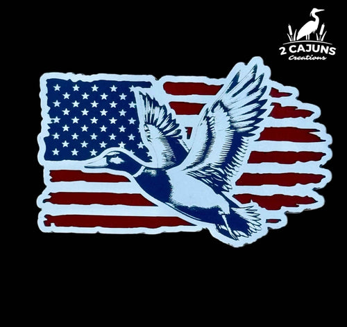 Duck Flying Mallard on American Flag Red White and Blue Acrylic Hat Patch - Hat Patch Supply