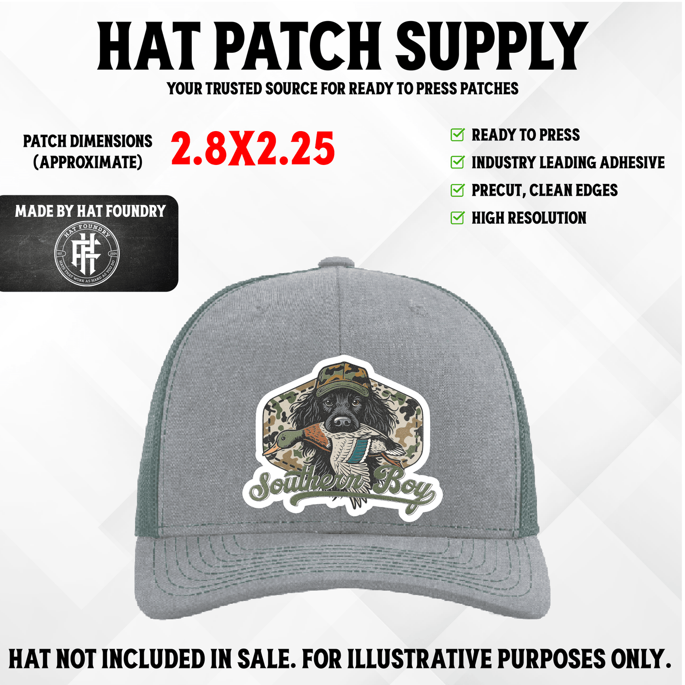UV printed hat patch featuring a Southern duck hunting design