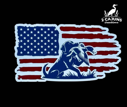 Duck Hunting Dog Labrador Retriever on American Flag Red White and Blue Acrylic Hat Patch - Hat Patch Supply