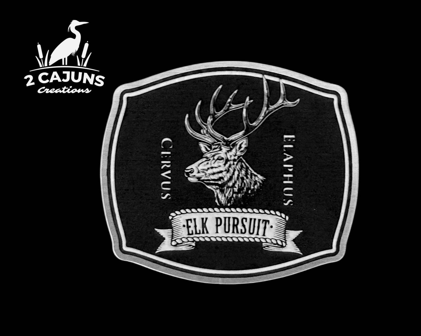 Elk Pursuit Latin Stainless Black White Acrylic Hat Patch - Hat Patch Supply