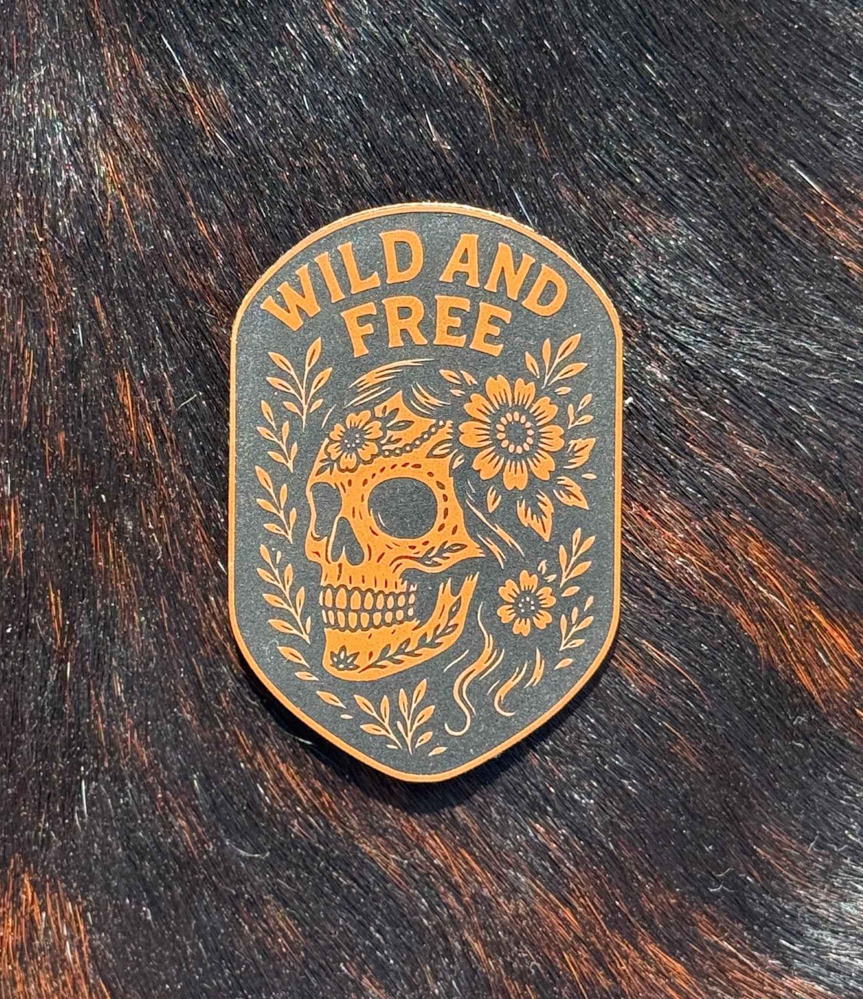 Engraved Wild and Free Skull Patch