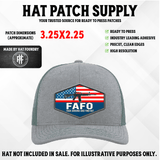 UV printed hat patch with bold FAFO Fuck Around Find Out lettering