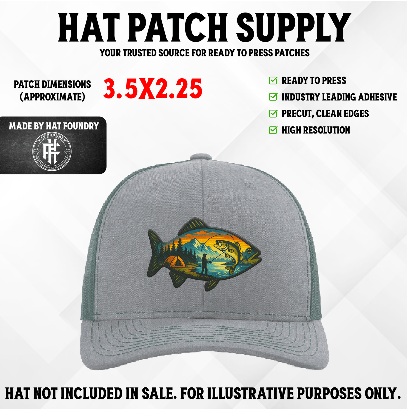 Fishing Silhouette UV Printed Hat Patch - Hat Patch Supply