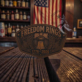 Close-up of the Freedom Rings 250 Years leather hat patch