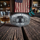 Stainless acrylic hat patch with a Freedom Rings 250th anniversary design