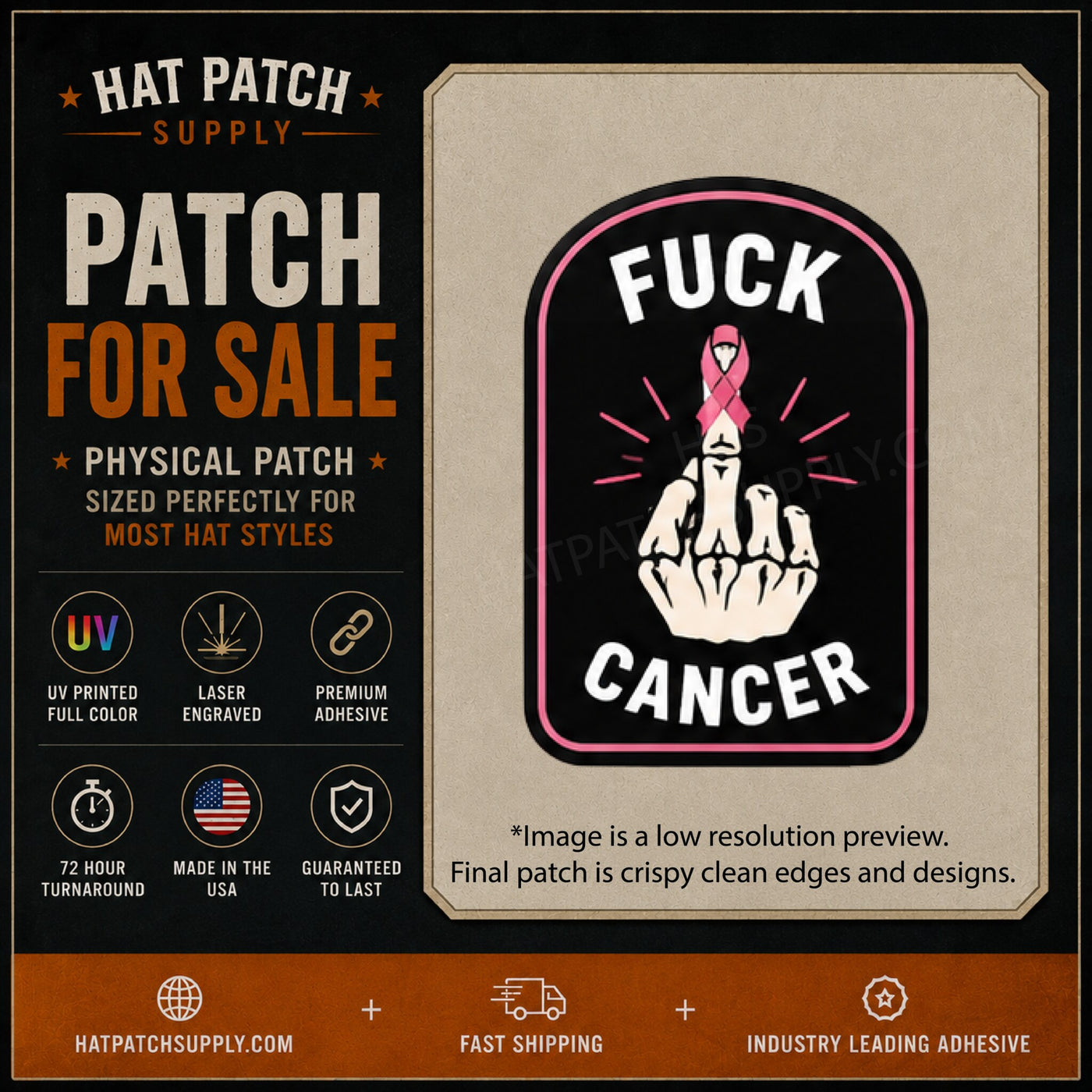 Fuck Cancer Middle Finger Pink Ribbon Hat Patch