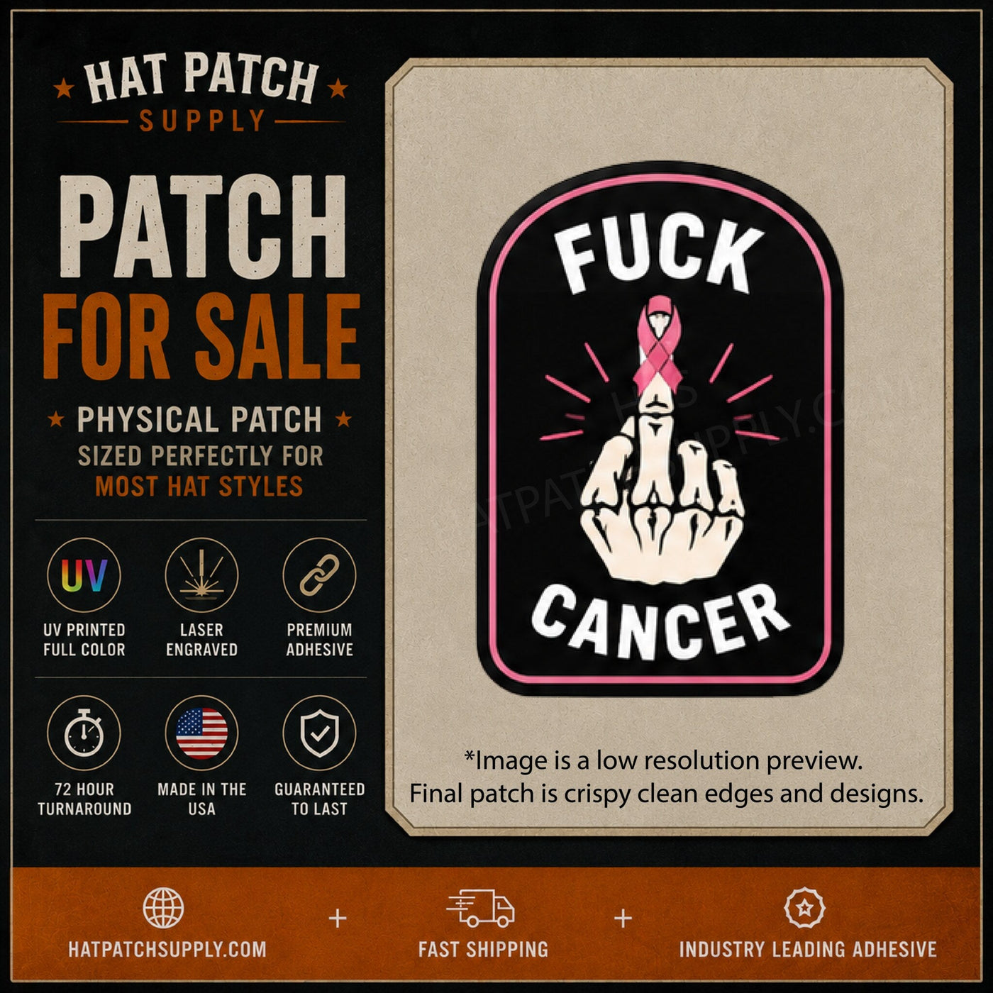 Fuck Cancer Middle Finger Pink Ribbon Hat Patch - Hat Patch Supply
