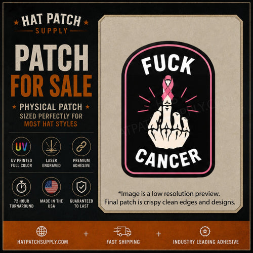 Fuck Cancer Middle Finger Pink Ribbon Hat Patch - Hat Patch Supply