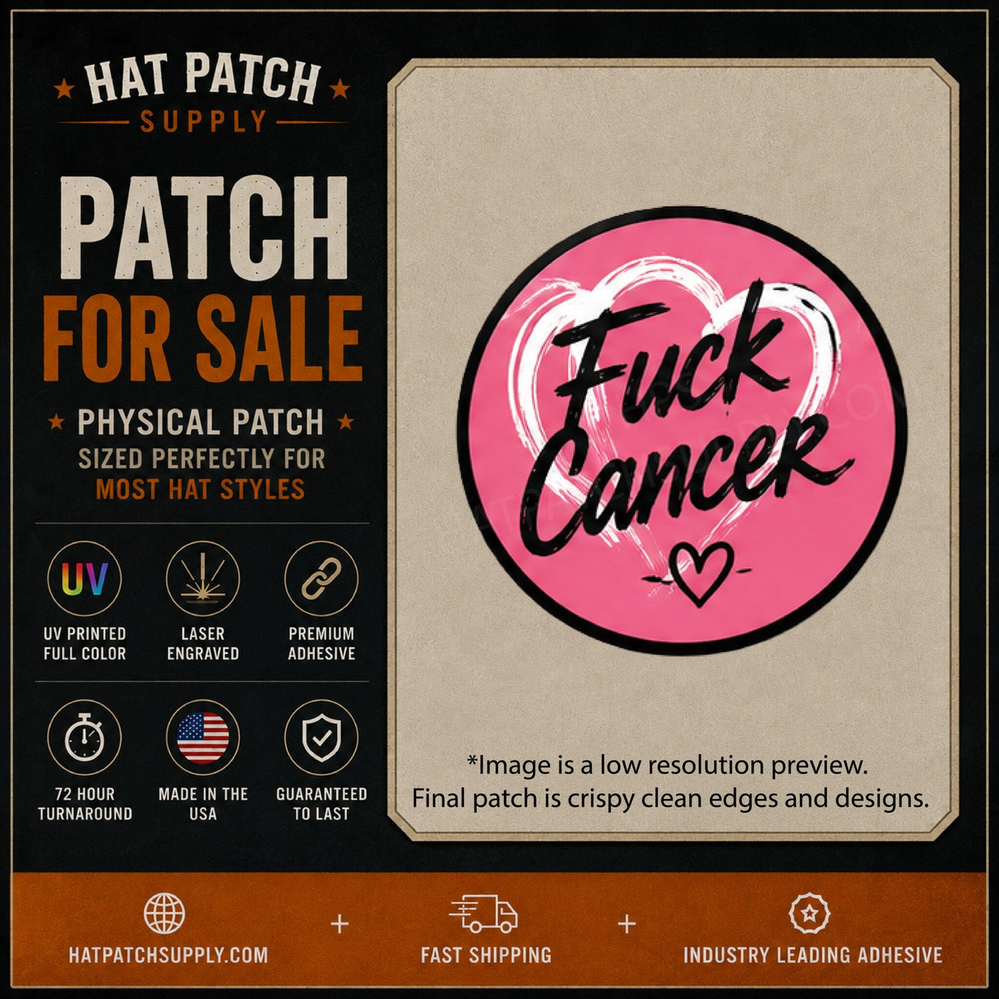 Fuck Cancer Pink Heart Script Hat Patch - Hat Patch Supply