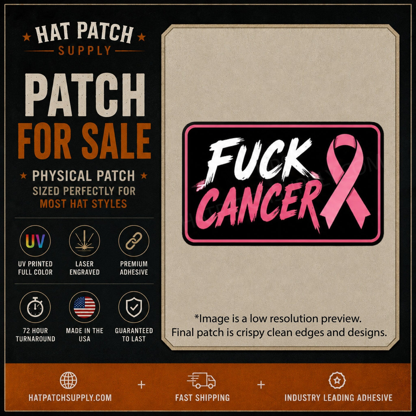 Fuck Cancer Pink Ribbon Brushstroke Hat Patch - Hat Patch Supply