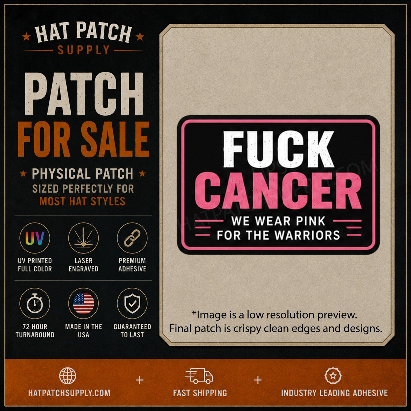 Fuck Cancer "We Wear Pink For The Warriors" Hat Patch - Hat Patch Supply
