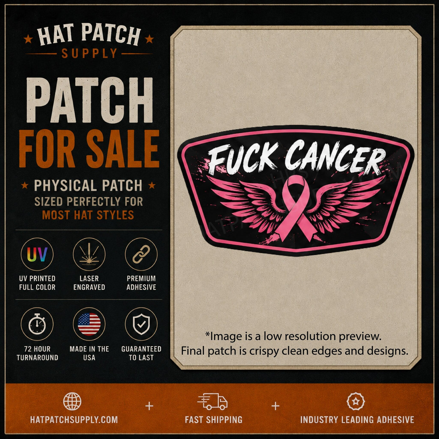 Fuck Cancer Winged Pink Ribbon Hat Patch - Hat Patch Supply