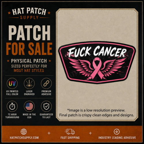 Fuck Cancer Winged Pink Ribbon Hat Patch - Hat Patch Supply