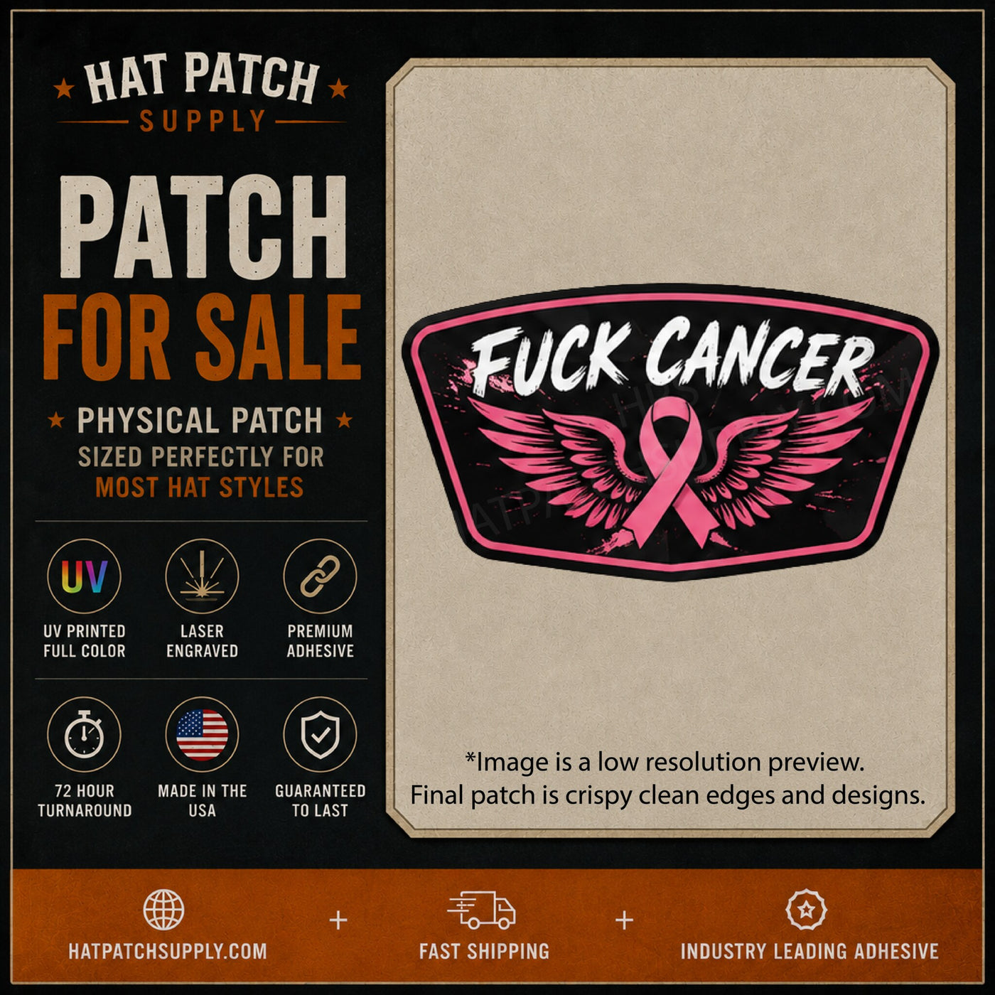Fuck Cancer Winged Pink Ribbon Hat Patch
