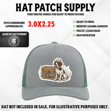 UV printed hat patch featuring a pointer hunting dog portrait