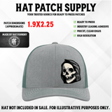 UV printed hat patch featuring a hooded grim reaper with a scythe