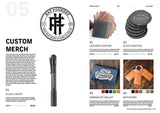 Interior spread of the Hat Foundry hat patch catalog template