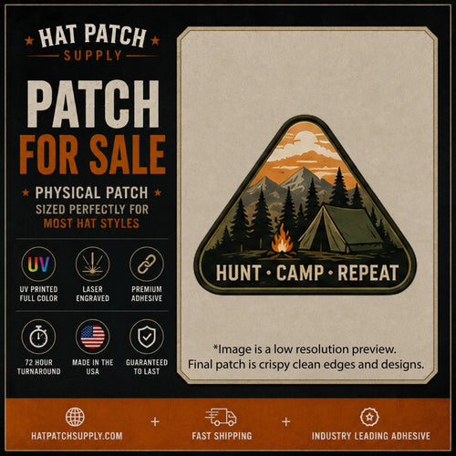 Hunt Camp Repeat Outdoor Hat Patch - Hat Patch Supply