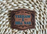 Alternate view of the I Got Two Modes YeeHaw and HellNah acrylic hat patch
