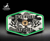 If It Flies Acrylic Hat Patch Linen Camo Design with Copper Acrylic Insert - 2 Pieces - 4 Colors Available - Hat Patch Supply