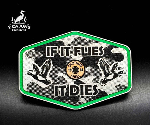 If It Flies Acrylic Hat Patch Linen Camo Design with Copper Acrylic Insert - 2 Pieces - 4 Colors Available - Hat Patch Supply
