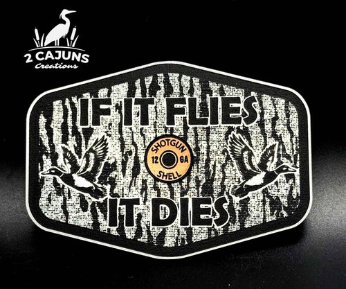 If It Flies Acrylic Hat Patch Tree Bark Design with Copper Acrylic Insert - 2 Pieces - 4 Colors Available - Hat Patch Supply