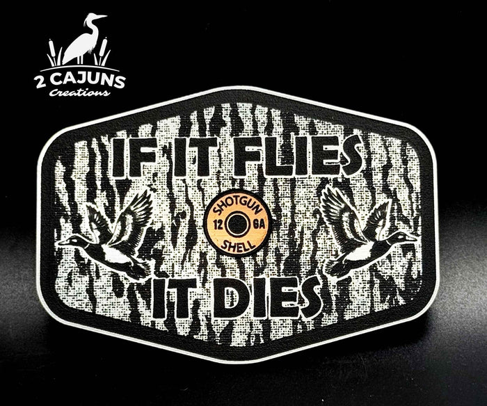 If It Flies Acrylic Hat Patch Tree Bark Design with Copper Acrylic Insert - 2 Pieces - 4 Colors Available