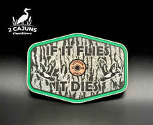 If It Flies Acrylic Hat Patch Tree Bark Design with Copper Acrylic Insert - 2 Pieces - 4 Colors Available - Hat Patch Supply