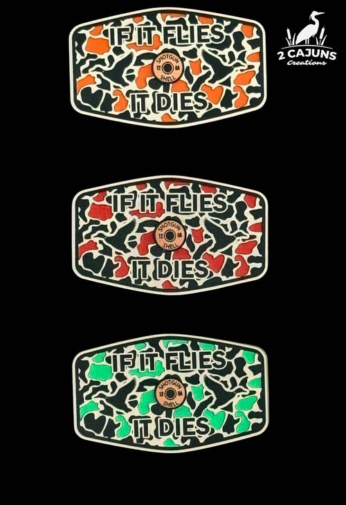 If It Flies Acrylic Hat Patch with Copper Acrylic Insert - 2 Pieces - 4 Colors Available - Hat Patch Supply