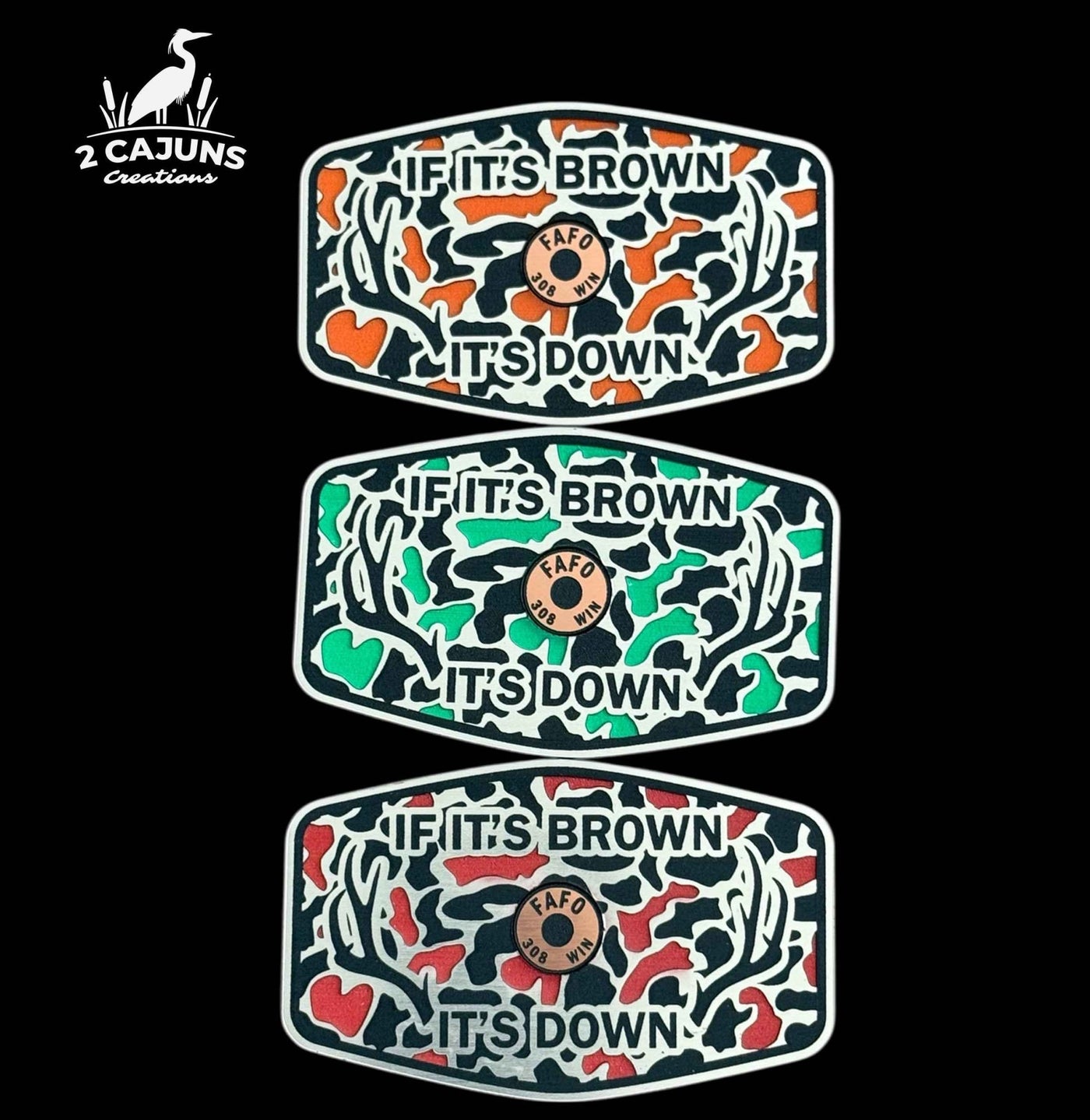 If It's Brown It's Down Acrylic Hat Patch with Copper Acrylic Insert FAFO Edition - 2 Pieces - 3 Colors Available - Hat Patch Supply