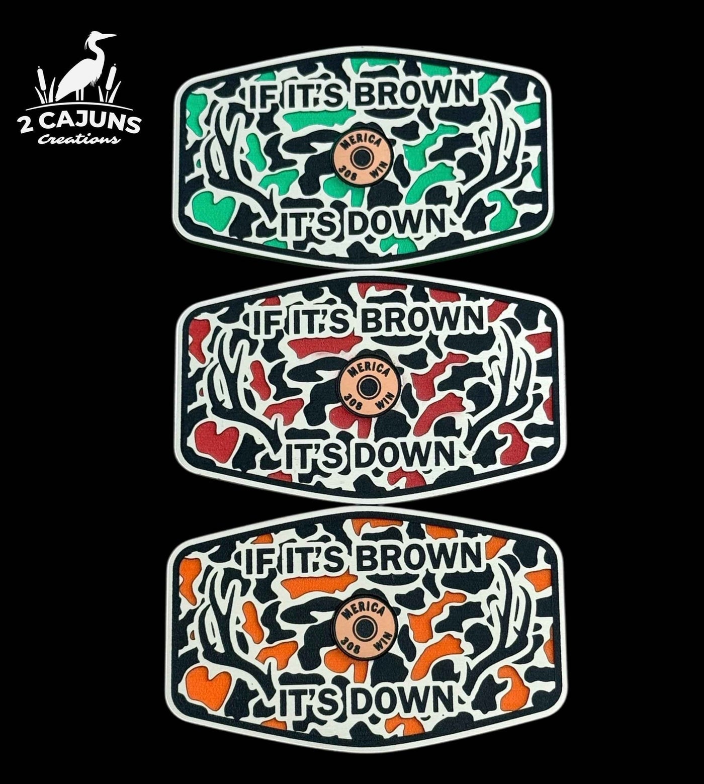 If It's Brown It's Down Acrylic Hat Patch with Copper Acrylic Insert Merica Edition - 2 Pieces - 3 Colors Available - Hat Patch Supply