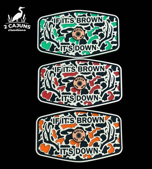 If It's Brown It's Down Acrylic Hat Patch with Copper Acrylic Insert Merica Edition - 2 Pieces - 3 Colors Available - Hat Patch Supply