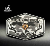 Four color options of the If It's Brown It's Down linen camo Merica edition patch